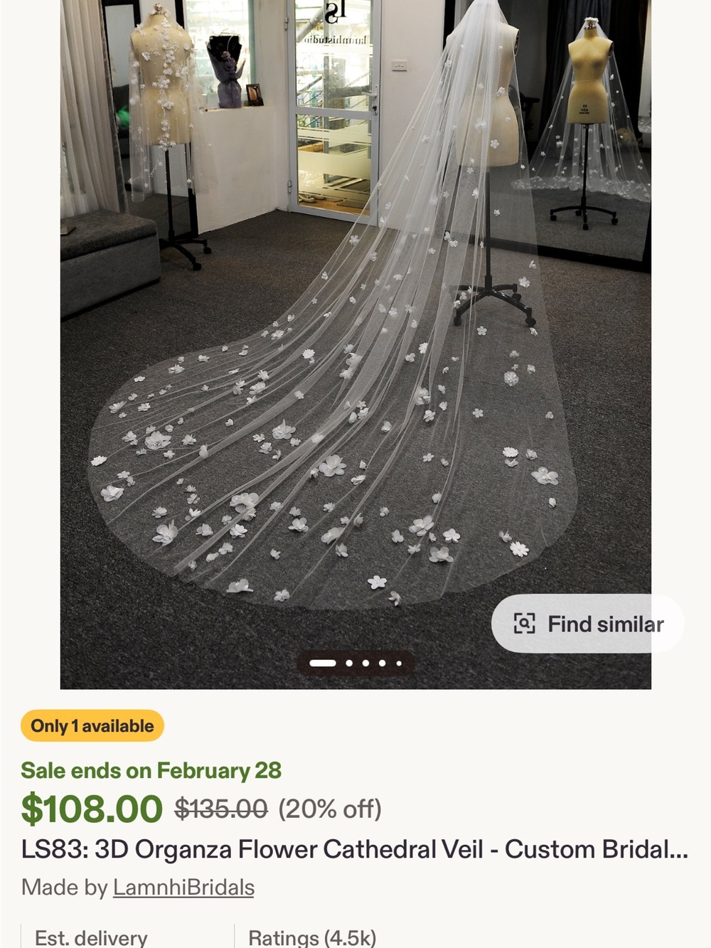 3D Flower Cathedral Veil - White Floral Appliqué